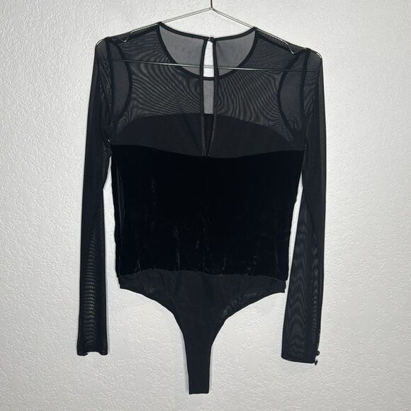 NWT Cinq a Sept Black Velvet/Mesh Bodysuit Small - Picture 6 of 13